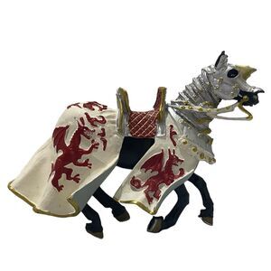 Plastoy World Of Knights Horse Figurine White Red and Black 5.5 Inch X 4 Inch